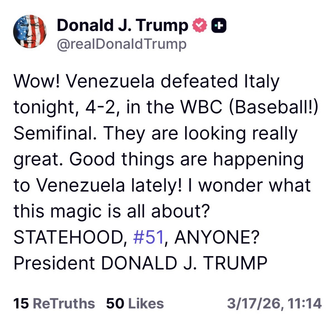 擷取自川普「真實社群」（Truth Social）。