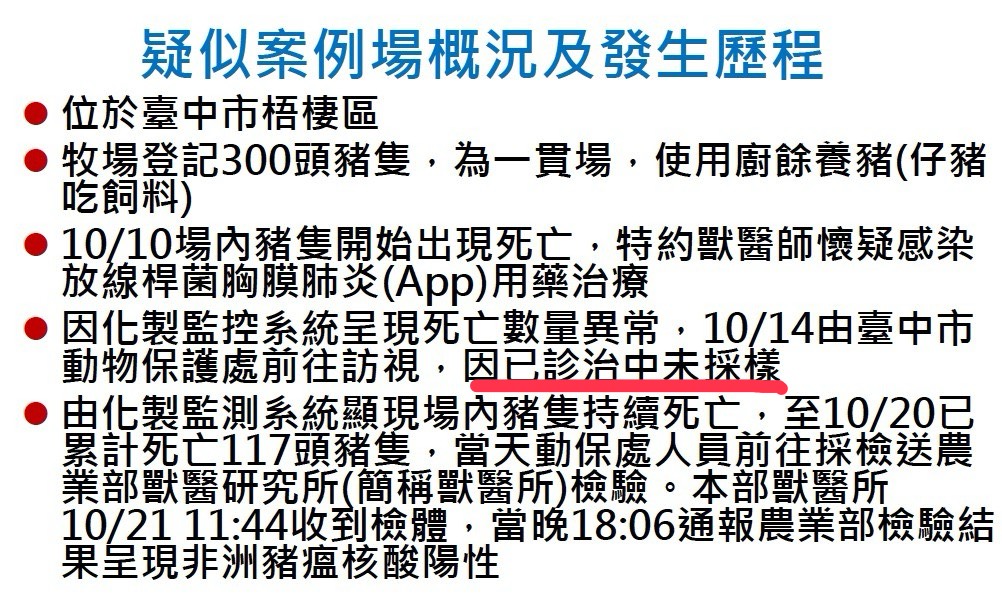 民進黨發言人、新北市議員卓冠廷曝光非洲豬瘟採檢時間點。(卓冠廷臉書)