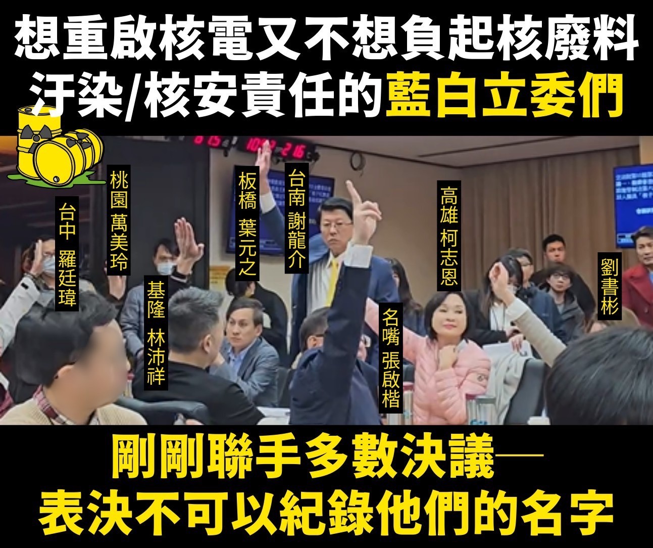 白藍立委聯手投票反對讓民眾知道是誰支持老舊核電廠延役。(圖：取自林宜瑾臉書）