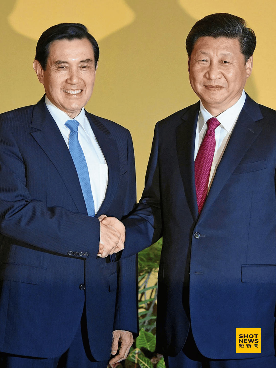 2015年，前總統馬英九(左)與中國國家主席習近平(右)於新加坡進行馬習會。(中央社)