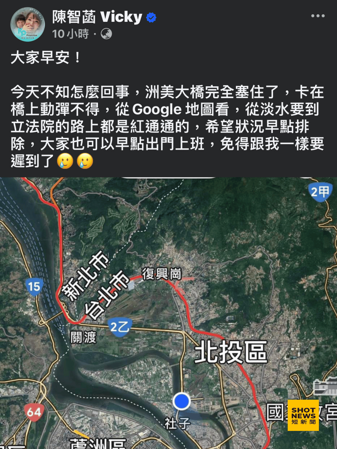 陳智菡把捷運紅線指為塞車紅線。(陳智菡臉書)