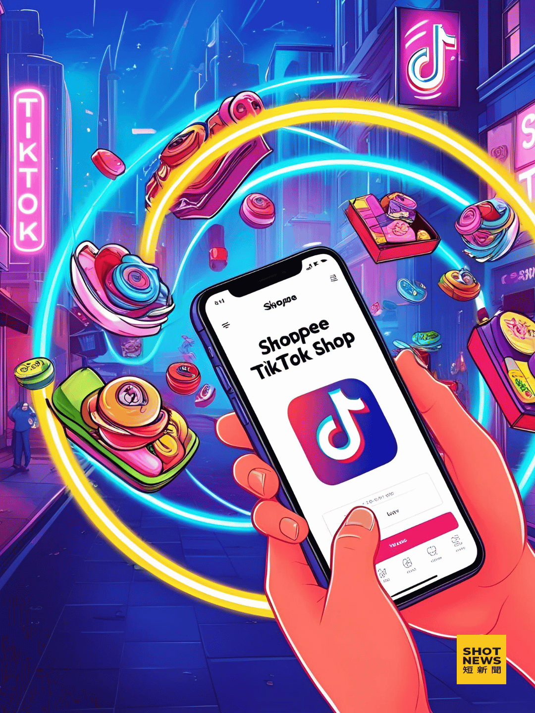 Shopee、TikTok Shop 電商平台。（AI製圖）